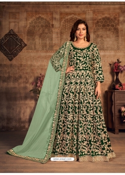 Dark Green Designer Wedding Wear Velvet Anarkali Suit