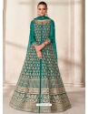 Teal Designer Wedding Wear Butterfly Net Anarkali Suit