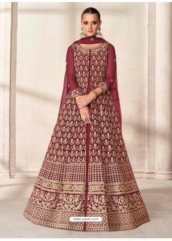 Maroon Designer Wedding Wear Butterfly Net Anarkali Suit