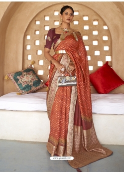 Rust Designer Wedding Wear PV Silk Sari