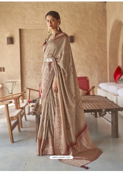 Beige Designer Wedding Wear PV Silk Sari