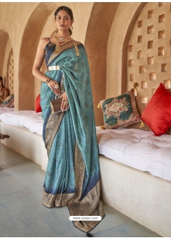 Blue Designer Wedding Wear PV Silk Sari
