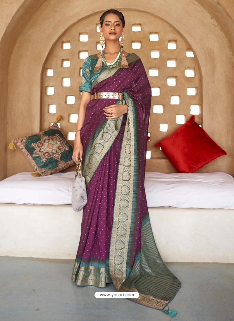 Purple Designer Wedding Wear PV Silk Sari