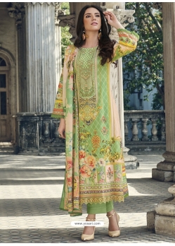 Green Designer Cotton Embroidered Palazzo Salwar Suit