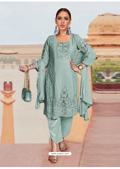Grayish Green Designer Georgette Sequence Work Palazzo Salwar Suit