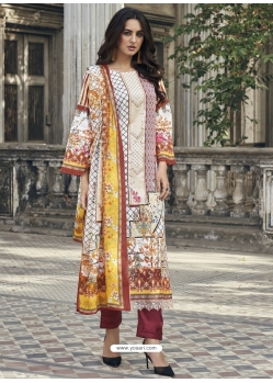 Off White Designer Cotton Embroidered Palazzo Salwar Suit
