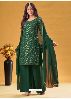 Dark Green Designer Faux Georgette Sequence Embroidered Palazzo Salwar Suit