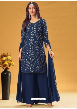 Dark Blue Designer Faux Georgette Sequence Embroidered Palazzo Salwar Suit