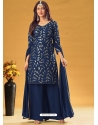 Dark Blue Designer Faux Georgette Sequence Embroidered Palazzo Salwar Suit