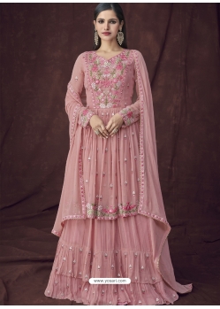 Dusty Pink Designer Faux Georgette Embroidered Palazzo Salwar Suit