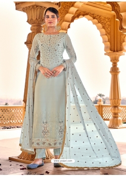 Light Grey Designer Faux Georgette Embroidered Straight Salwar Suit