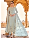 Light Grey Designer Faux Georgette Embroidered Straight Salwar Suit