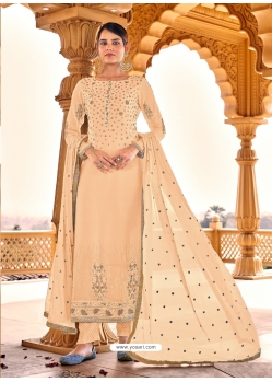 Light Orange Designer Faux Georgette Embroidered Straight Salwar Suit