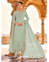 Grayish Green Designer Faux Georgette Embroidered Straight Salwar Suit