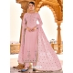 Pink Designer Faux Georgette Embroidered Straight Salwar Suit