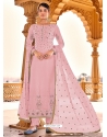 Pink Designer Faux Georgette Embroidered Straight Salwar Suit