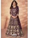 Deep Wine Designer Wedding Wear Diamond Net Anarkali Suit