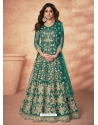 Teal Designer Wedding Wear Diamond Net Anarkali Suit