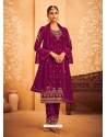 Medium Violet Designer Faux Georgette Embroidered Palazzo Salwar Suit