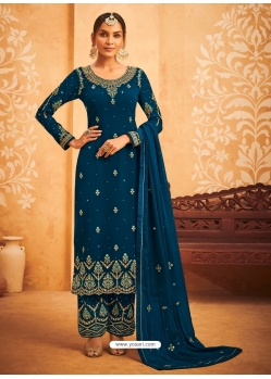 Dark Blue Designer Faux Georgette Embroidered Palazzo Salwar Suit