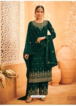 Dark Green Designer Faux Georgette Embroidered Palazzo Salwar Suit