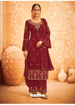Maroon Designer Faux Georgette Embroidered Palazzo Salwar Suit