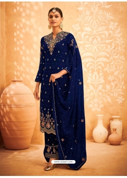 Royal Blue Designer Faux Georgette Embroidered Palazzo Salwar Suit