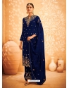 Royal Blue Designer Faux Georgette Embroidered Palazzo Salwar Suit