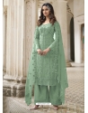 Sea Green Designer Butterfly Net Embroidered Palazzo Salwar Suit