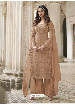 Beige Designer Butterfly Net Embroidered Palazzo Salwar Suit