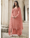 Peach Designer Butterfly Net Embroidered Palazzo Salwar Suit