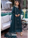 Teal Blue Designer Georgette Embroidered Straight Salwar Suit