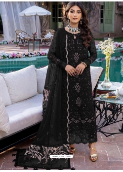 Black Designer Georgette Embroidered Straight Salwar Suit