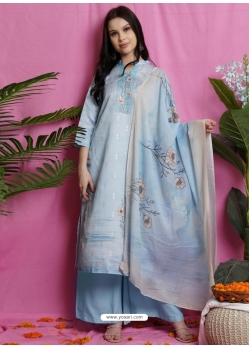 Sky Blue Designer Printed Palazzo Salwar Suit