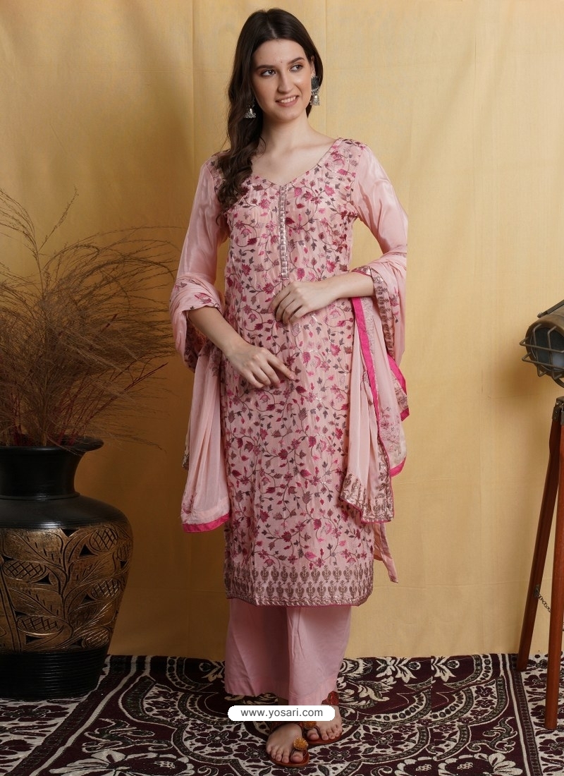 Baby Pink Designer Embroidered Floral Palazzo Salwar Suit