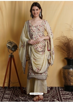 Light Yellow Designer Embroidered Floral Palazzo Salwar Suit