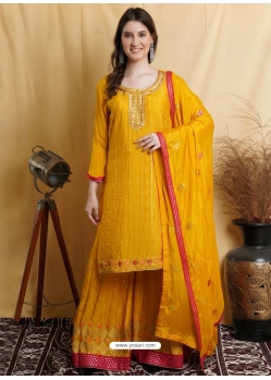Yellow Designer Embroidered Floral Palazzo Salwar Suit