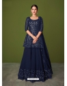 Navy Blue Designer Faux Georgette Embroidered Palazzo Salwar Suit