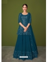 Teal Blue Designer Faux Georgette Embroidered Palazzo Salwar Suit