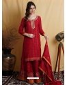 Red Designer Embroidered Floral Palazzo Salwar Suit