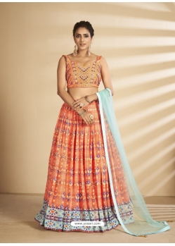 Orange Readymade Designer Art Silk Wedding Wear Lehenga Choli