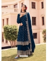 Teal Blue Designer Embroidered Palazzo Salwar Suit