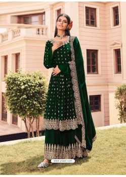 Dark Green Designer Embroidered Palazzo Salwar Suit