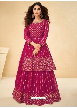 Rose Red Readymade Designer Party Wear Real Georgette Wedding Suit