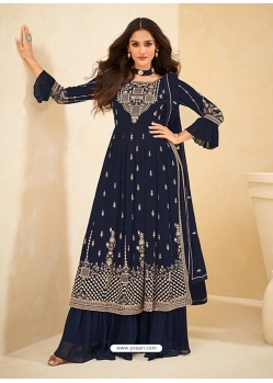 Navy Blue Readymade Designer Party Wear Real Georgette Wedding Suit