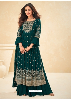 Teal Readymade Designer Party Wear Real Georgette Wedding Suit