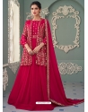 Rose Red Readymade Designer Party Wear Real Georgette Anarkali Suit