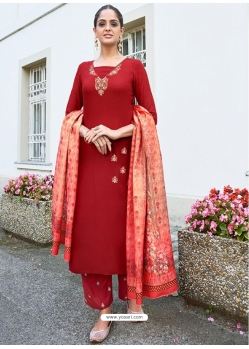 Tomato Red Readymade Designer Party Wear Heavy Rayon Palazzo Suit