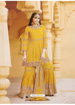 Yellow Designer Party Wear Faux Georgette Sharara Suit