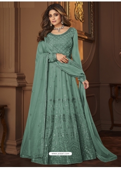 Grayish Green Designer Wedding Wear Faux Georgette Anarkali Suit